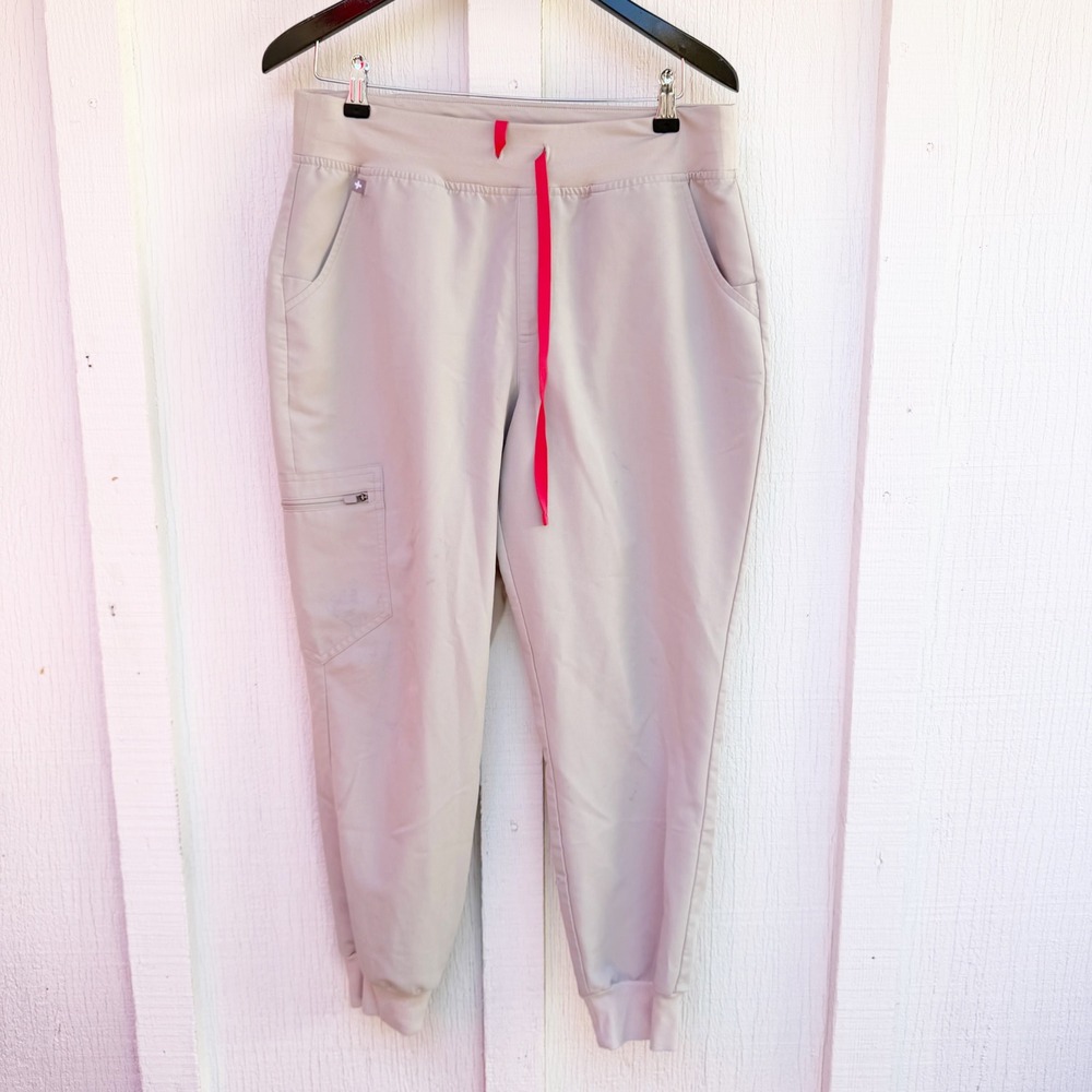 FIGS HW Zamora Jogger Scrub Pants Womens Large Petite Tan Beige